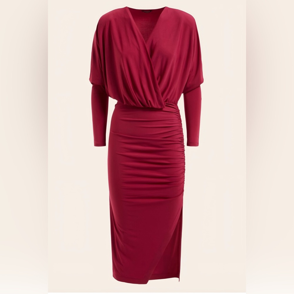 MARCIANO by GUESS Midi Maroon draped dress